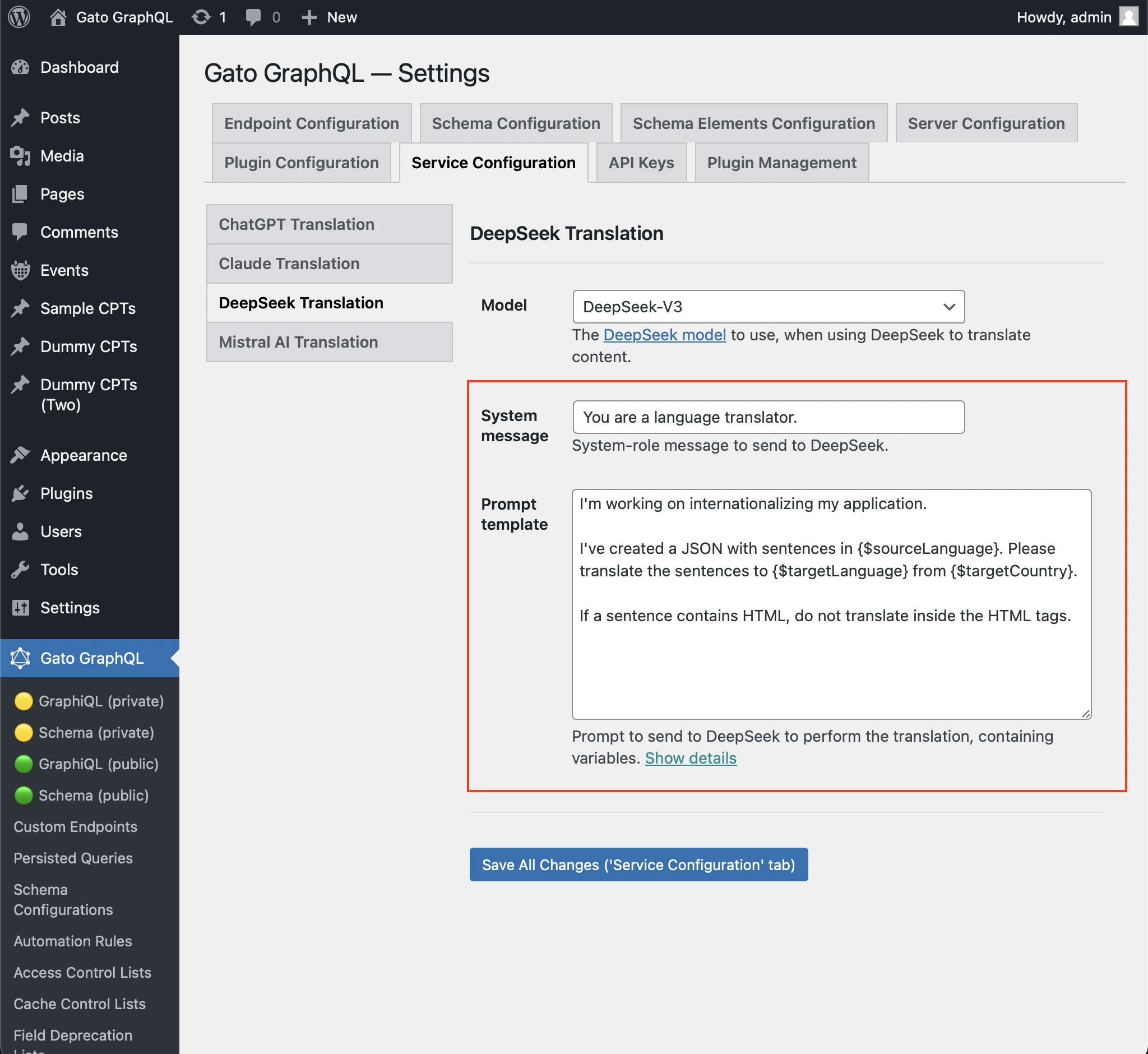 Setting the prompt for DeepSeek