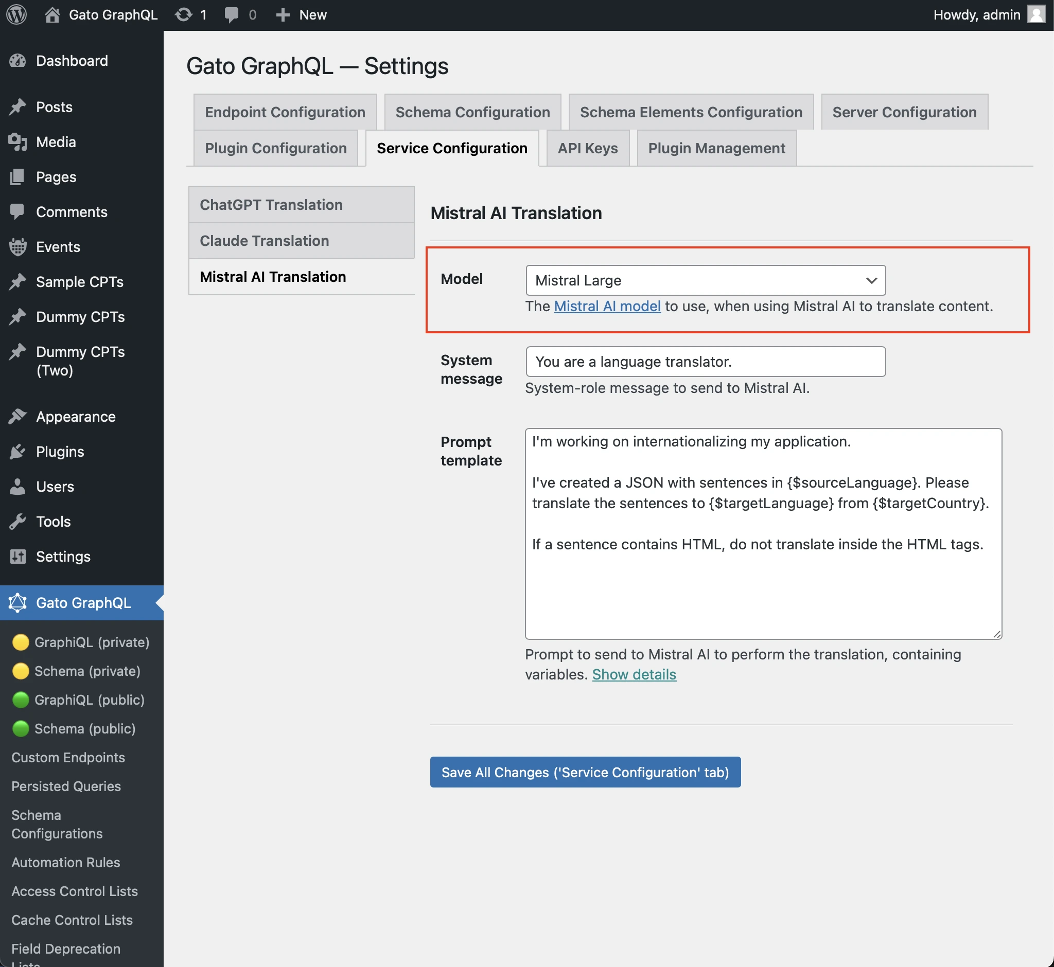 Setting the Mistral AI model