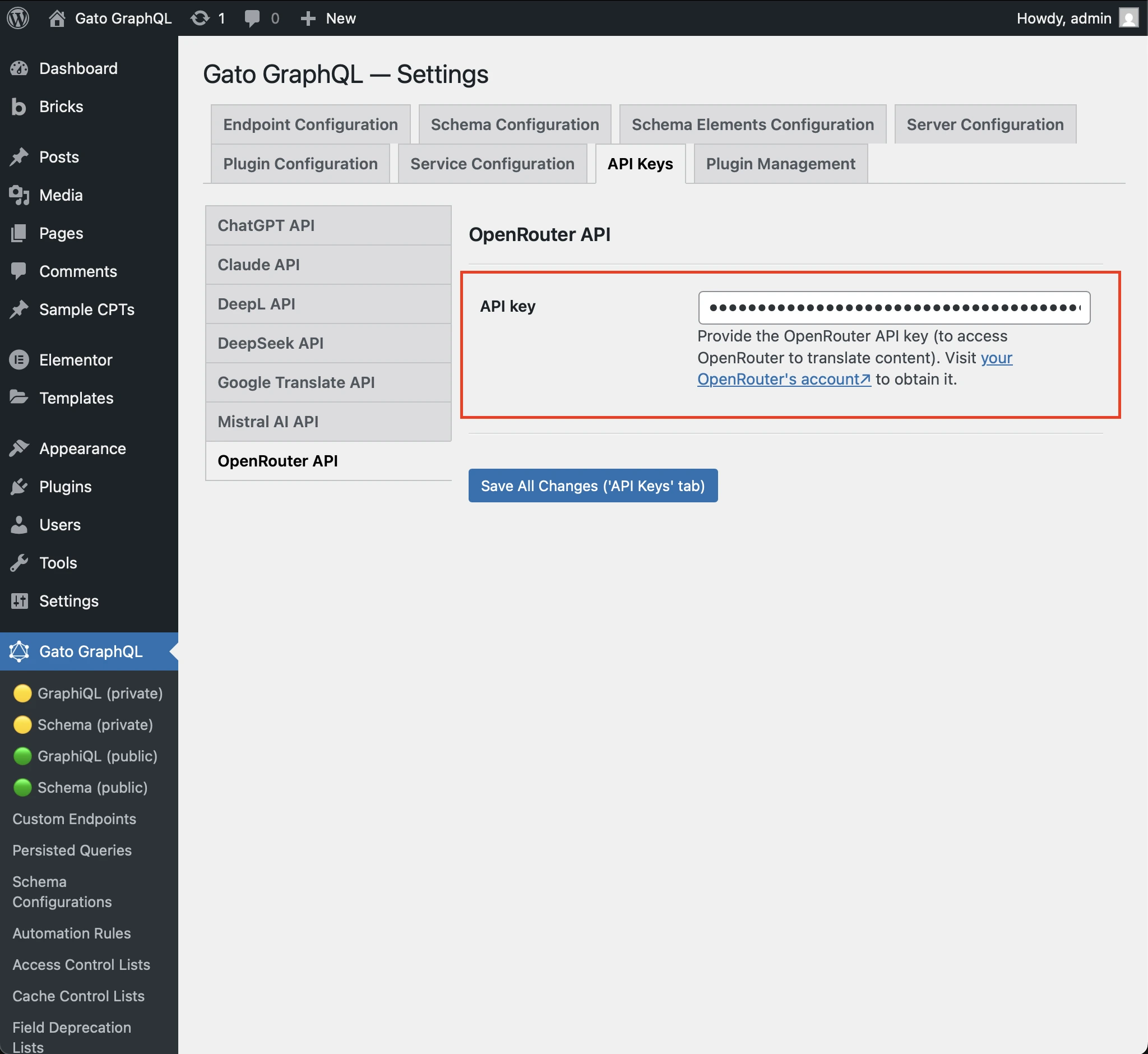 Setting OpenRouter's API key