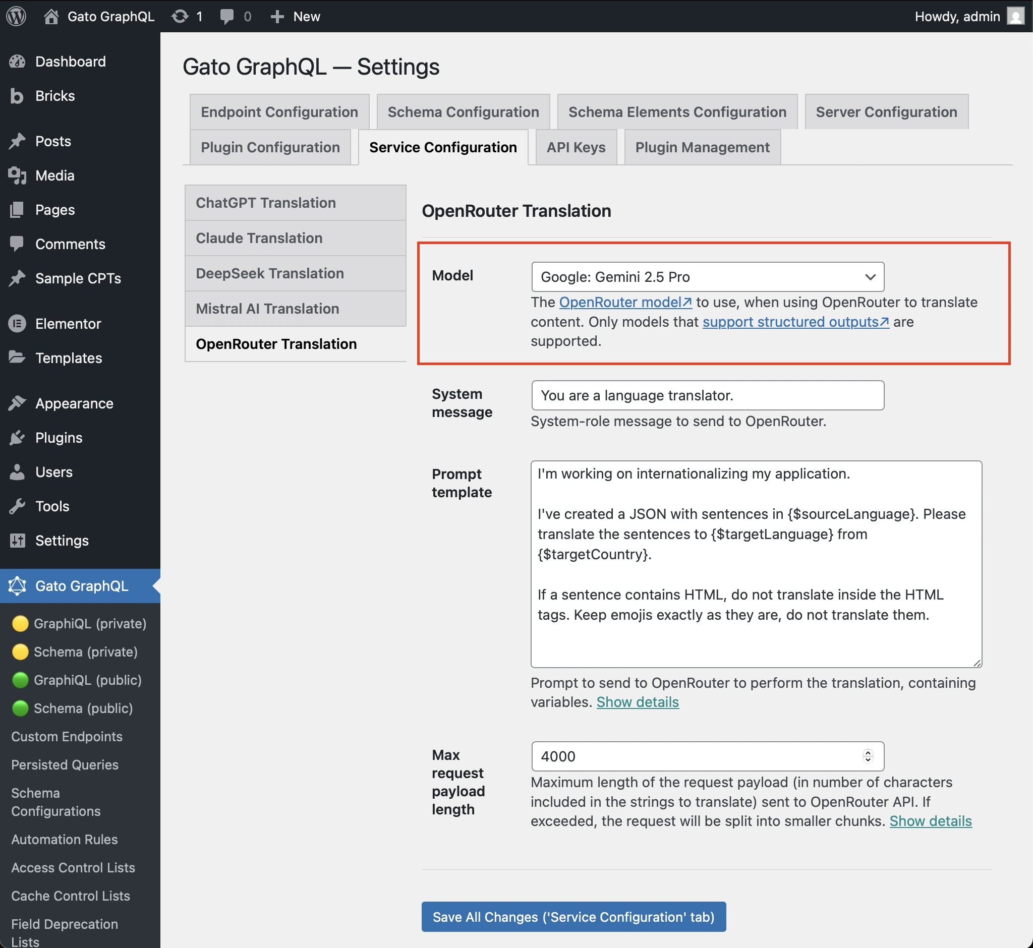 Setting the OpenRouter model