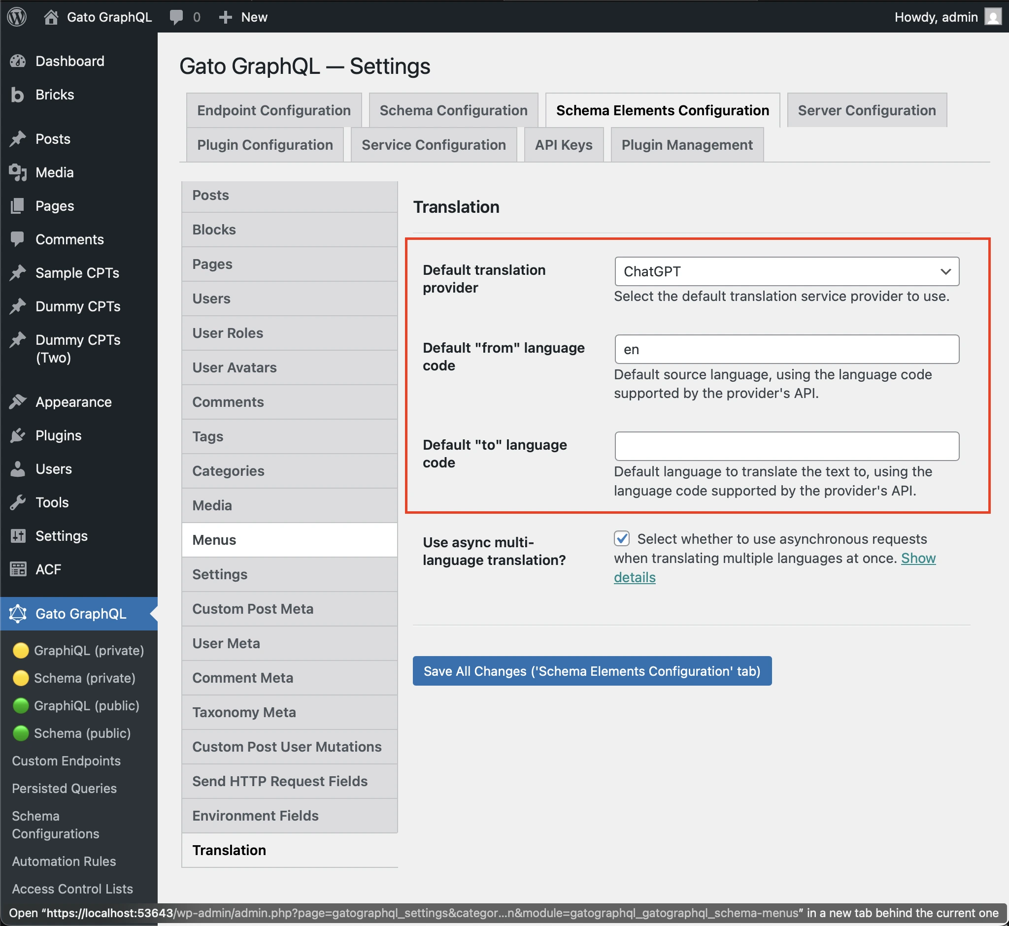 Setting the default 'provider', and 'from' and 'to' languages