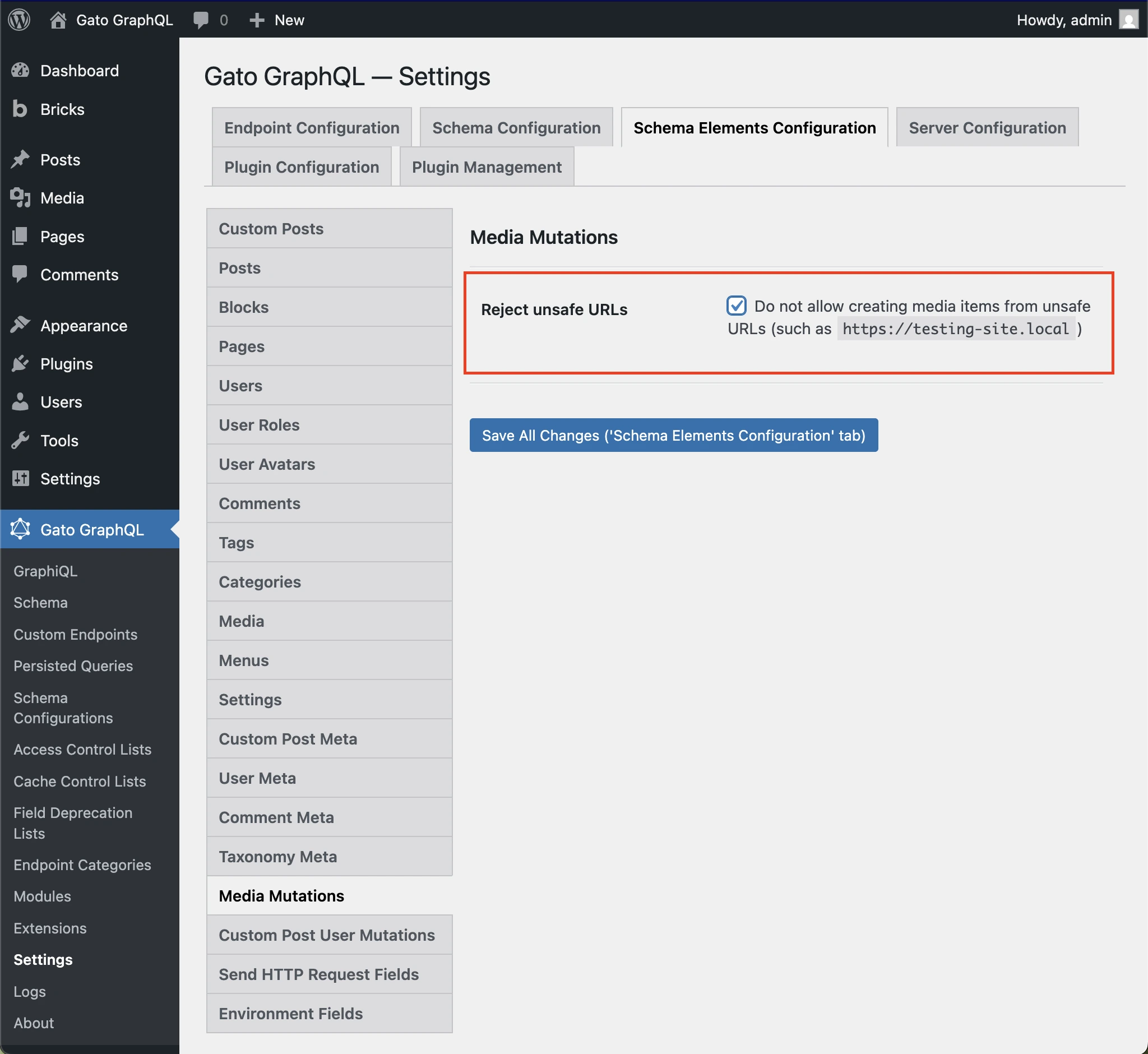 Allowing unsafe URLs in the Settings